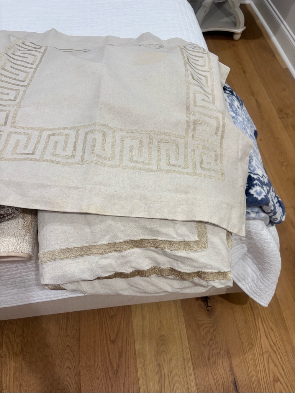 Beige Decorative Comforter with Greek Key Trim